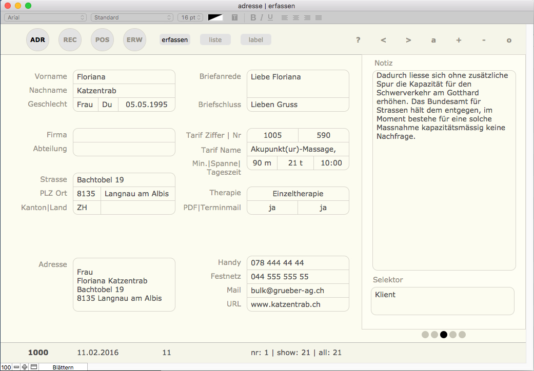 Adresse mit Notiz