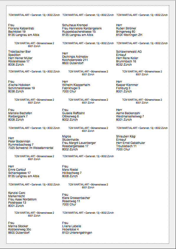 Adressen Briefmailing